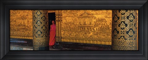 Framed Monk in prayer hall at Wat Mai Buddhist Monastery, Luang Prabang, Laos Print