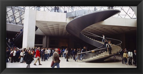 Framed Group of people in a museum, Louvre Pyramid, Paris, France Print