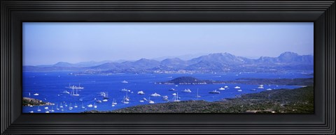 Framed Aerial view of boats in the sea, Costa Smeralda, Sardinia, Italy Print