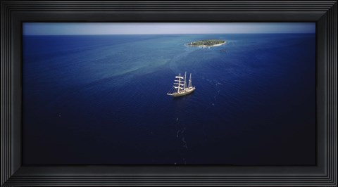 Framed High angle view of a sailboat in the ocean, Heron Island, Great Barrier Reef, Queensland, Australia Print