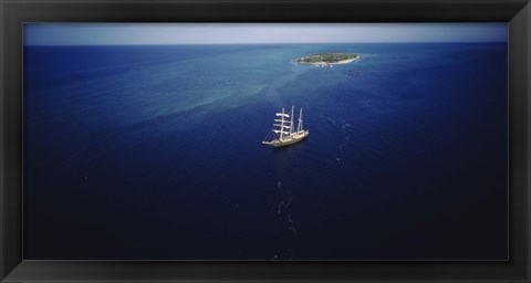 Framed High angle view of a sailboat in the ocean, Heron Island, Great Barrier Reef, Queensland, Australia Print