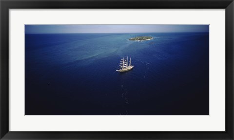 Framed High angle view of a sailboat in the ocean, Heron Island, Great Barrier Reef, Queensland, Australia Print