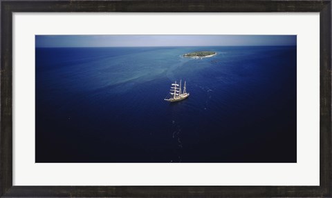 Framed High angle view of a sailboat in the ocean, Heron Island, Great Barrier Reef, Queensland, Australia Print