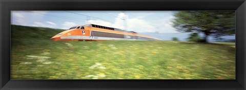 Framed TGV High-Speed Train Moving Through Hills, Blurred Motion Print