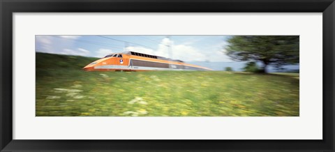 Framed TGV High-Speed Train Moving Through Hills, Blurred Motion Print