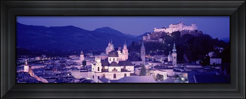 Framed Austria, Salzburg, Panoramic view of the city in dusk Print