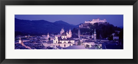 Framed Austria, Salzburg, Panoramic view of the city in dusk Print