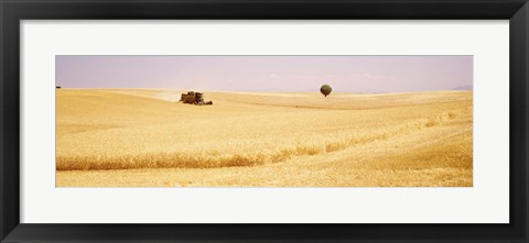 Framed Tractor, Wheat Field, Plateau De Valensole, France Print