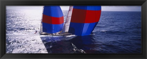 Framed High angle view of a yacht in the sea, Caribbean Print