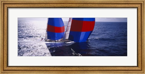 Framed High angle view of a yacht in the sea, Caribbean Print