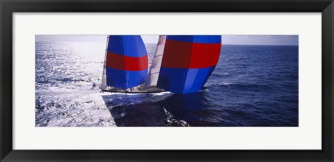 Framed High angle view of a yacht in the sea, Caribbean Print