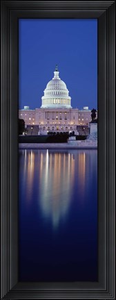 Framed Reflection of a government building in water, Capitol Building, Capitol Hill, Washington DC, USA Print