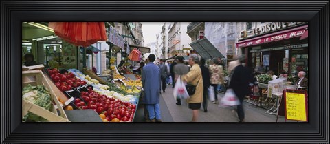 Framed Group Of People In A Street Market, Rue De Levy, Paris, France Print