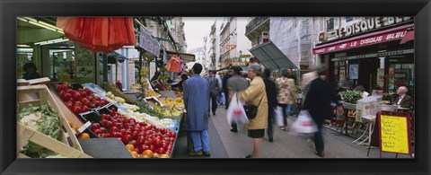 Framed Group Of People In A Street Market, Rue De Levy, Paris, France Print