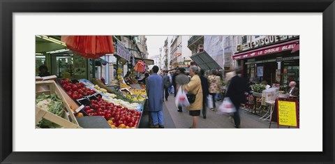 Framed Group Of People In A Street Market, Rue De Levy, Paris, France Print