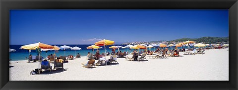 Framed Tourists on the beach, Porto Carras, Sithonia, Chalkidiki, Greece Print