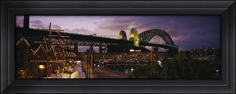 Framed Bridge lit up at night, Sydney Harbor Bridge, Sydney, New South Wales, Australia Print