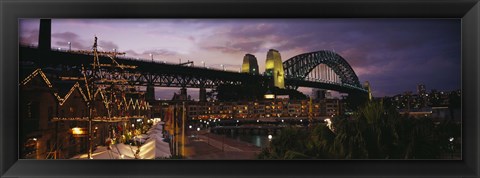 Framed Bridge lit up at night, Sydney Harbor Bridge, Sydney, New South Wales, Australia Print