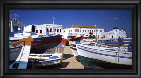 Framed Rowboats on a harbor, Mykonos, Greece Print