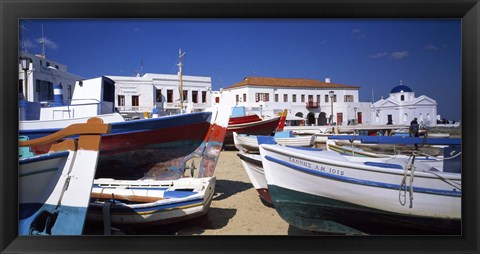 Framed Rowboats on a harbor, Mykonos, Greece Print