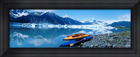Framed USA, Alaska, Kayaks by the side of a river Print