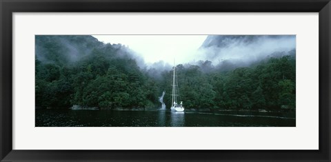 Framed Yacht in the ocean, Fiordland National Park, South Island, New Zealand Print