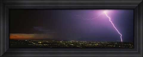 Framed Lightning Storm at Night Print
