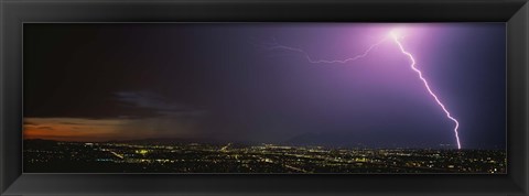 Framed Lightning Storm at Night Print