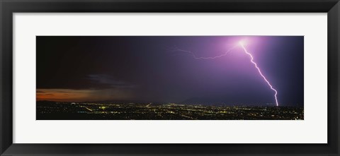 Framed Lightning Storm at Night Print