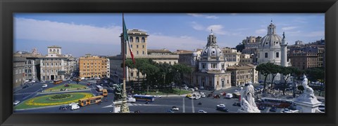 Framed High angle view of traffic on a road, Piazza Venezia, Rome, Italy Print