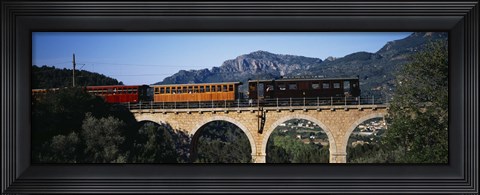 Framed Train crossing a bridge, Sierra De Tramuntana, Majorca, Spain Print