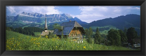 Framed Chalet and a church on a landscape, Emmental, Switzerland Print