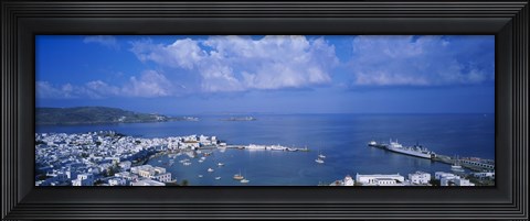 Framed High angle view of buildings at a coast, Mykonos, Cyclades Islands, Greece Print
