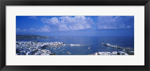 Framed High angle view of buildings at a coast, Mykonos, Cyclades Islands, Greece Print