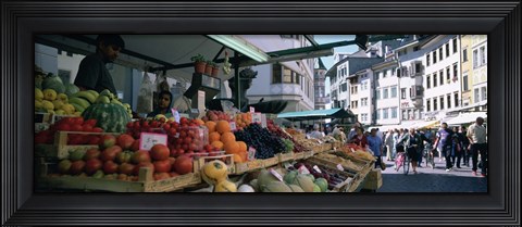 Framed Group of people in a street market, Lake Garda, Italy Print