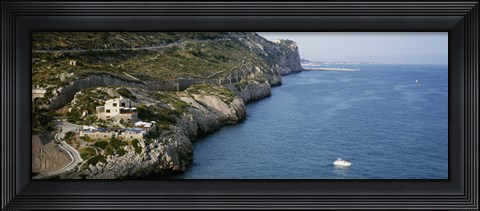Framed Aerial view of a coastline, Barcelona, Spain Print