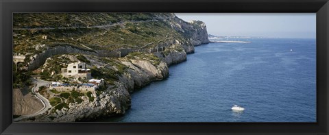 Framed Aerial view of a coastline, Barcelona, Spain Print