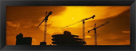 Framed Silhouette of cranes at a construction site, London, England Print