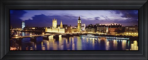 Framed Buildings lit up at dusk, Big Ben, Houses Of Parliament, London, England Print