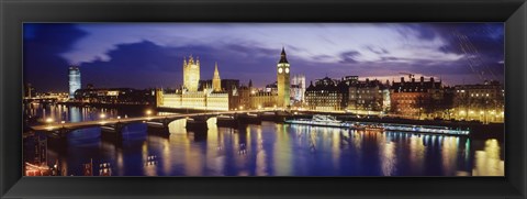 Framed Buildings lit up at dusk, Big Ben, Houses Of Parliament, London, England Print