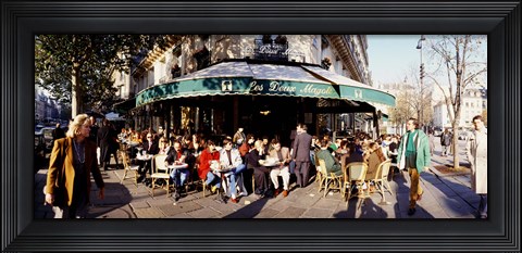 Framed Group of people at a sidewalk cafe, Les Deux Magots, Saint-Germain-Des-Pres Quarter, Paris, France Print