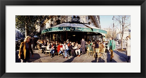 Framed Group of people at a sidewalk cafe, Les Deux Magots, Saint-Germain-Des-Pres Quarter, Paris, France Print