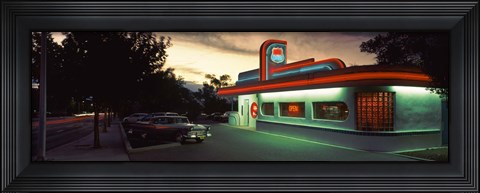 Framed Restaurant lit up at dusk, Route 66, Albuquerque, Bernalillo County, New Mexico, USA Print
