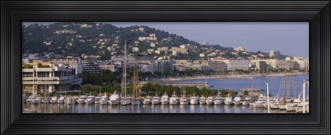 Framed High Angle View Of Boats Docked At Harbor, Cannes, France Print