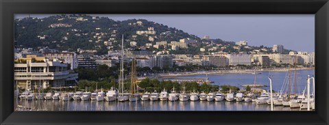 Framed High Angle View Of Boats Docked At Harbor, Cannes, France Print