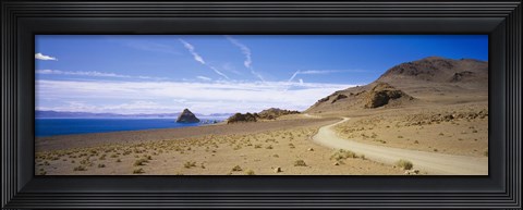 Framed Dirt road on a landscape, Pyramid Lake, Nevada, USA Print