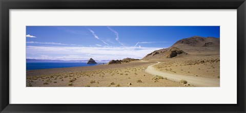 Framed Dirt road on a landscape, Pyramid Lake, Nevada, USA Print