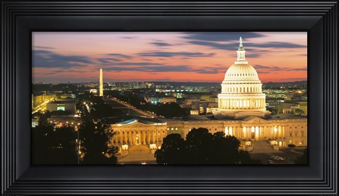 Framed High angle view of a city lit up at dusk, Washington DC, USA Print