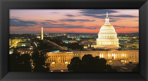 Framed High angle view of a city lit up at dusk, Washington DC, USA Print