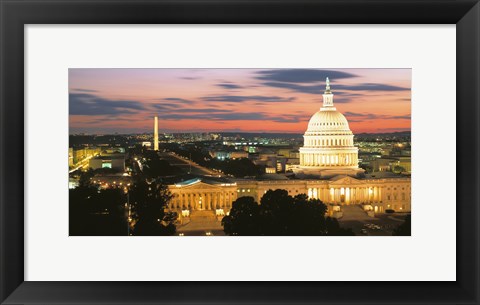 Framed High angle view of a city lit up at dusk, Washington DC, USA Print